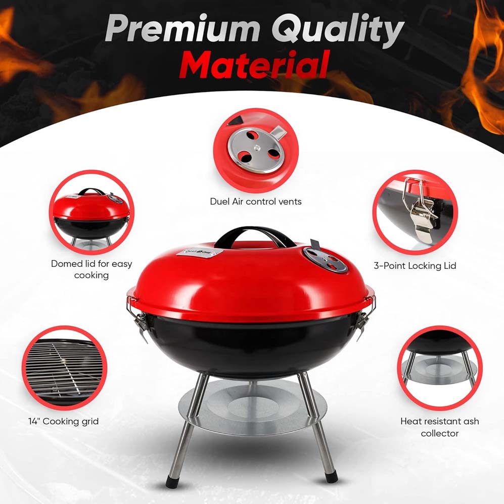 14 Inch Charcoal Gril Apple Shape Picnic Outdoor Portable Enamel Coated Barbecue BBQ Grill