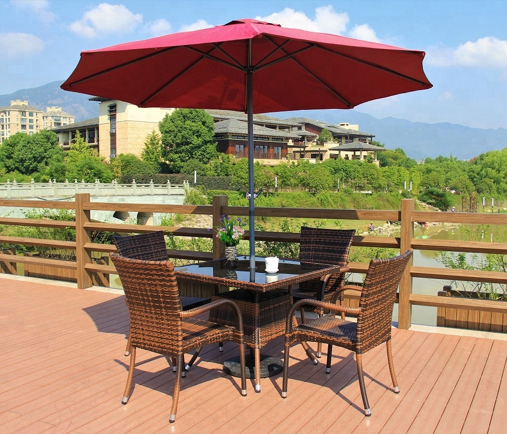 36" x 36" Patio Outdoor Wicker Rattan Dining Table Tempered Glass Top Umbrella Stand Square Table