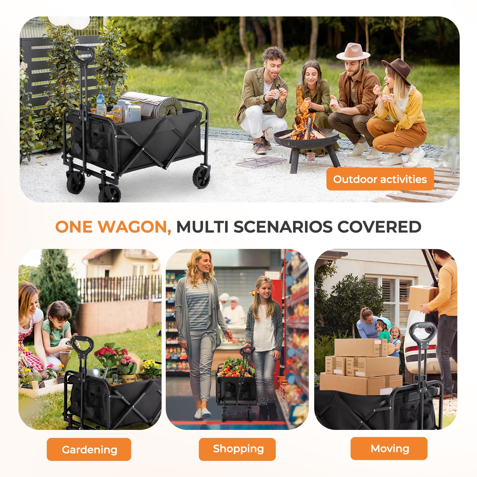 Portable Garden Foldable Sturdy Steel Frame Mesh Four-Wheel Cart OEM Picnic Camping Folding Wagon
