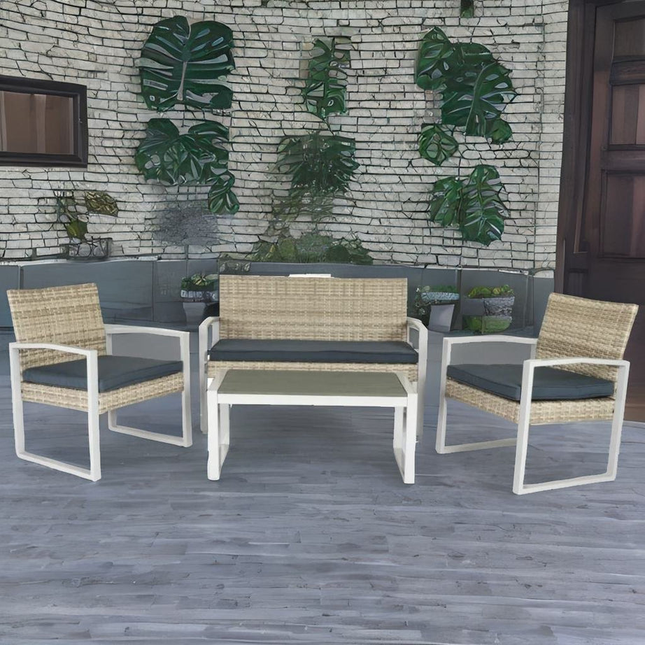Outdoor Patio Sofa Set 4 Pieces Rattan Black Pe Vine Furniture Lounge Set Garden