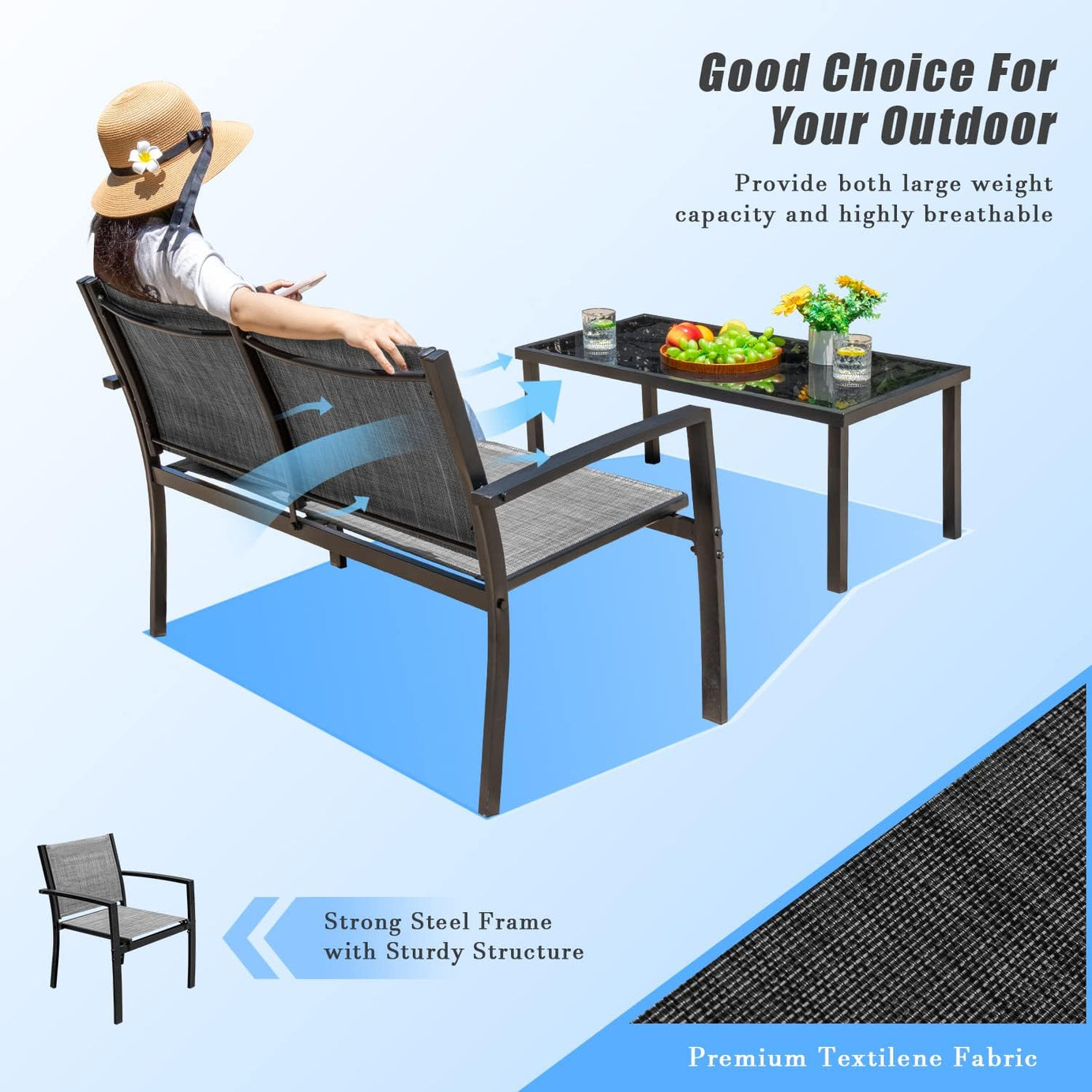 Steel Frame Modern Outdoor Garden Sofa Set Patio Furniture