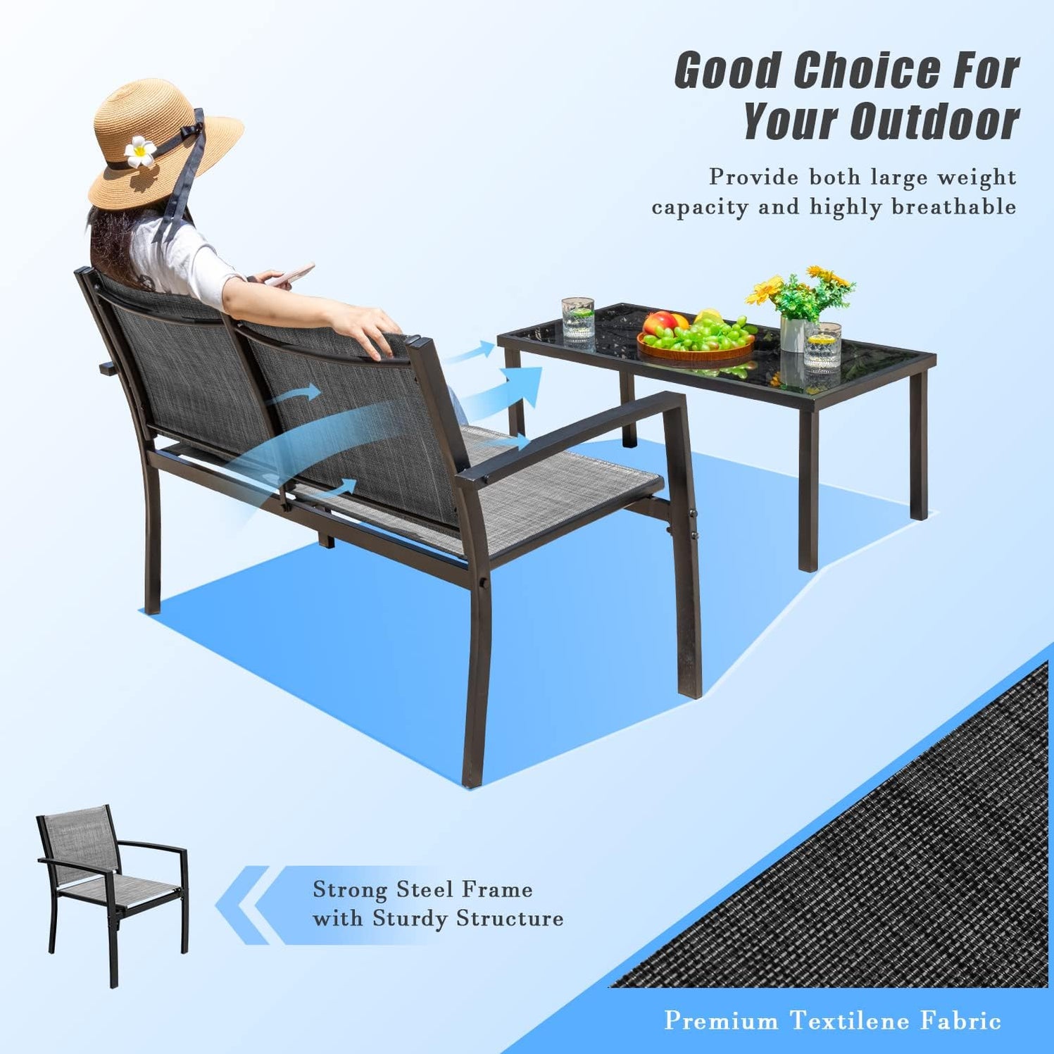 Steel Frame Modern Outdoor Garden Sofa Set Patio Furniture