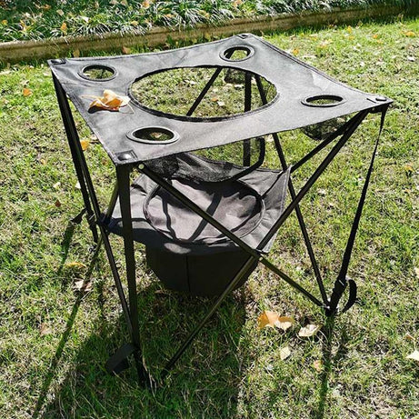 Portable Folding Tailgate Table 4 Cup Holders Camping Table With Food Basket Insulated Cooler