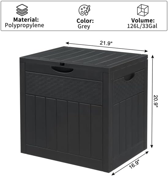 126L Garden Outdoor Waterproof Plastic Deck Storage Box