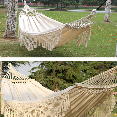 Outdoor Handmade Swing Hammock Cotton Hammock With Tassel Brazilian Macrame Hanging Hammock