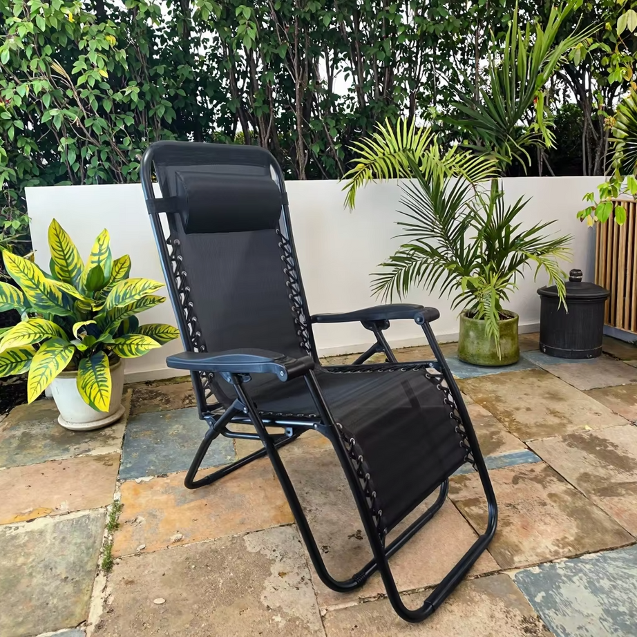 Basic Promotional Outdoor Adjustable Zero Gravity Sun Lounge Folding Garden Patio Deck Bench Chair Recliner