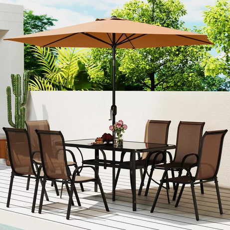 Modern 8 Pcs Tempered Table Chair Set Outdoor Bistro Garden Furniture For Patio Courtyard Apartment Dining