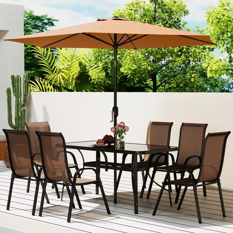 Modern 8 Pcs Tempered Table Chair Set Outdoor Bistro Garden Furniture For Patio Courtyard Apartment Dining