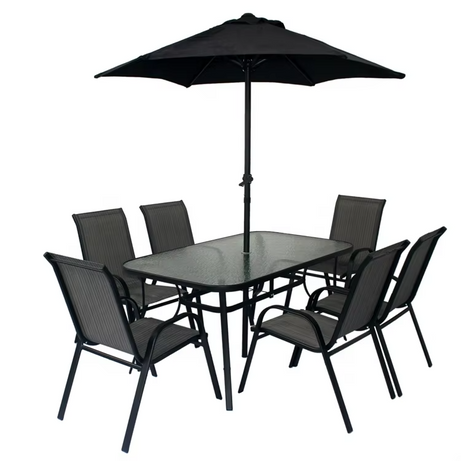 Outdoor Metal Steel Patio Garden Furniture Set Table and Chair Set With Patio Umbrella
