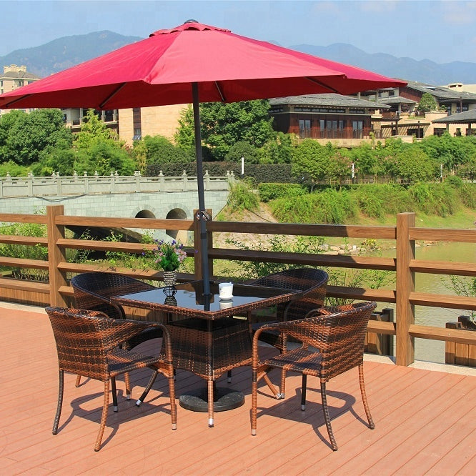 36" x 36" Patio Outdoor Wicker Rattan Dining Table Tempered Glass Top Umbrella Stand Square Table