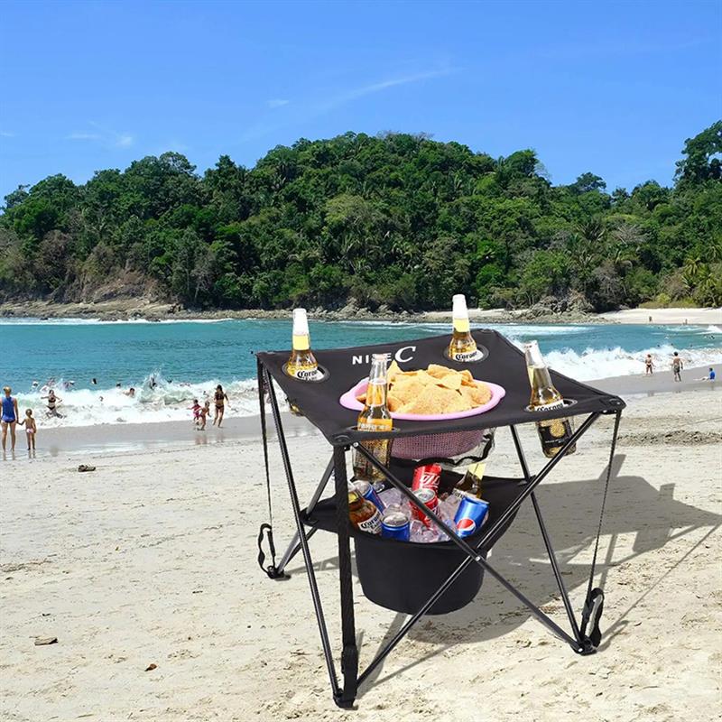 Portable Folding Tailgate Table 4 Cup Holders Camping Table With Food Basket Insulated Cooler