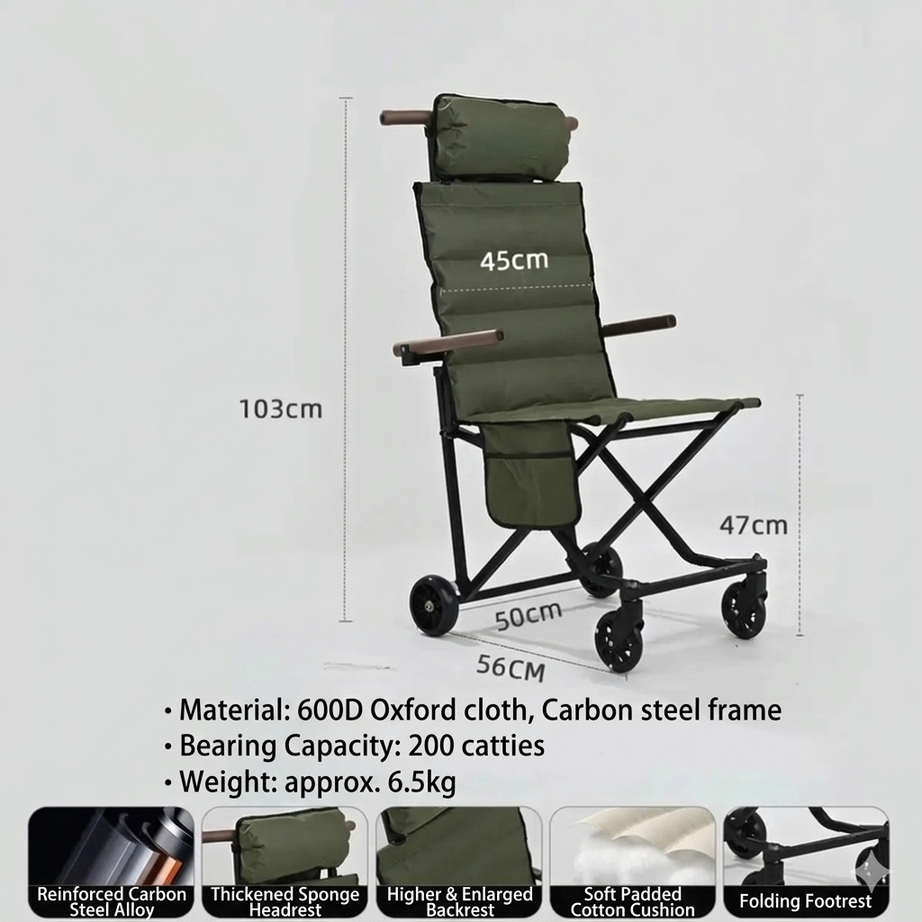 Outdoor Camping Wagon Chair Folding Wheelchair Mobile Camping Chair With Wheels