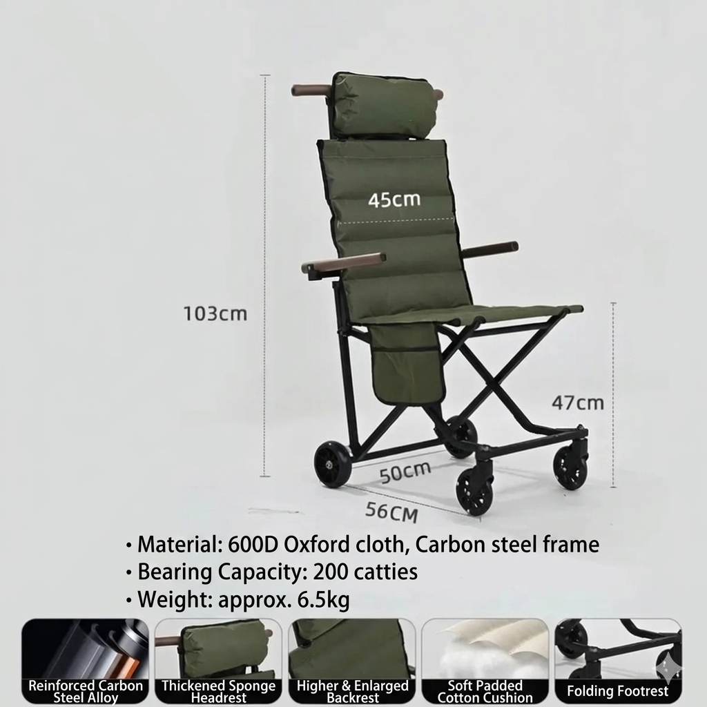 Outdoor Camping Wagon Chair Folding Wheelchair Mobile Camping Chair With Wheels