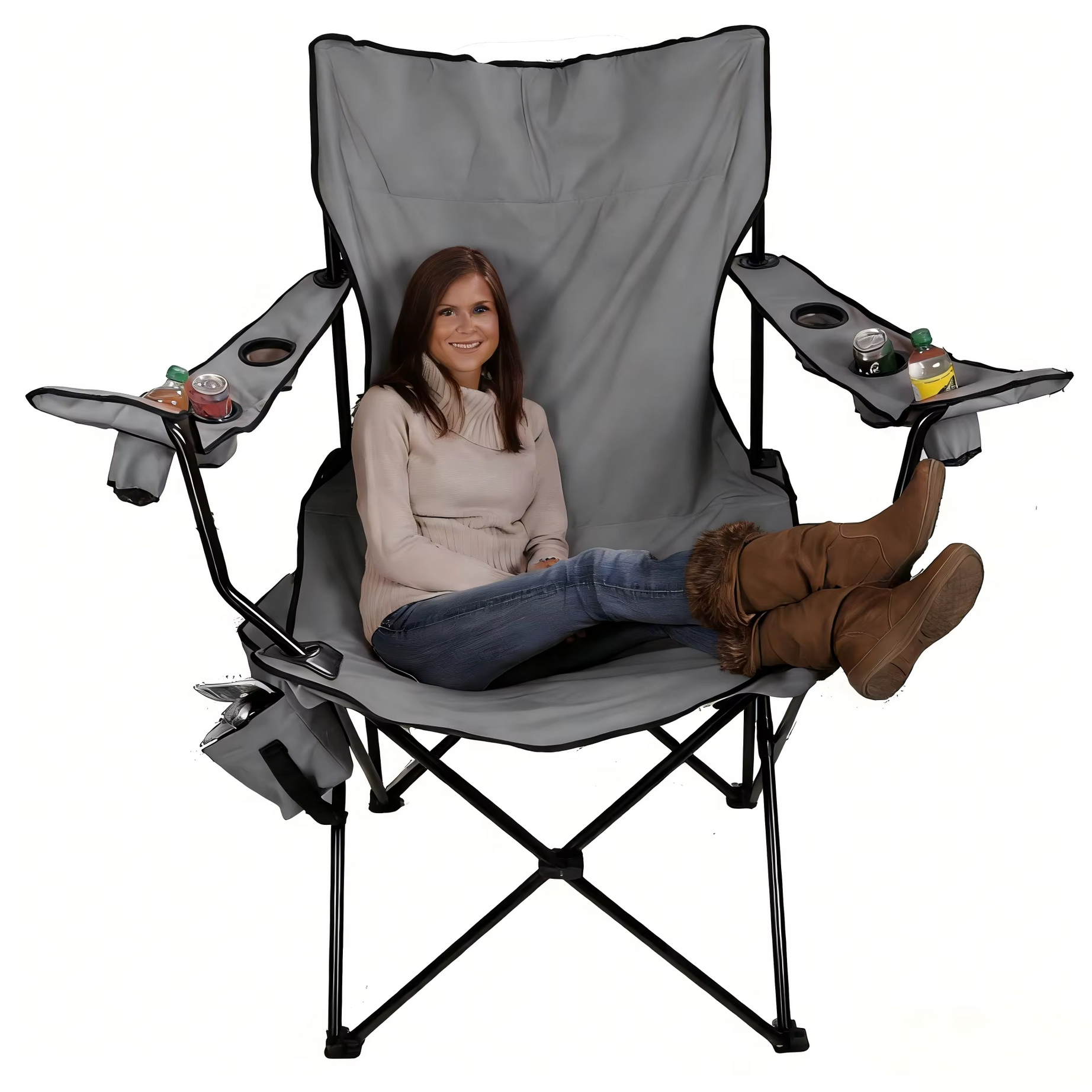 Outdoor Oversized Giant Steel Tube Portable Folding Camping Chair With Armrest