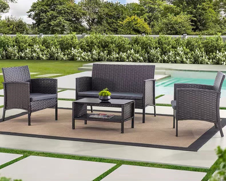 Patio Rattan Wicker Sofa Set Garden Sets Table and Chairs Set Outdoor Injection PP Rattan Furniture