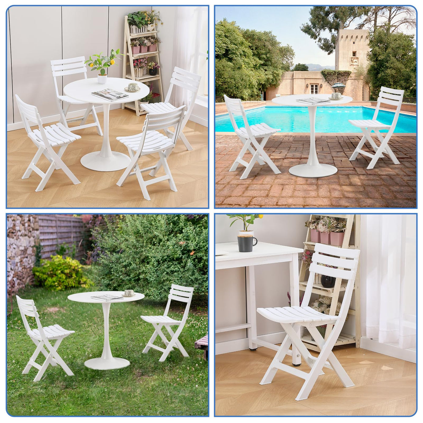 Modern Design Waterproof White Plastic Folding Chairs for Indoor Outdoor Use Patio Garden Beach Balcony