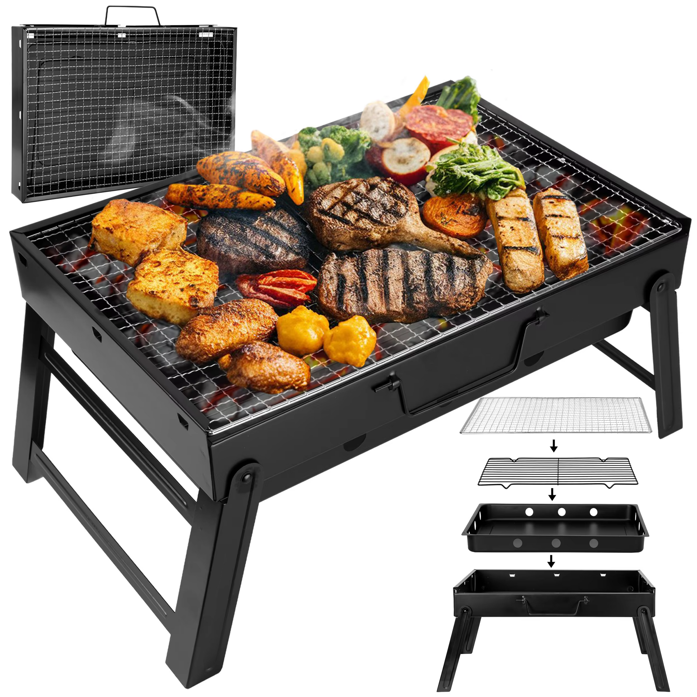 Outdoor Folding Portable Steel Barbecue Bbq Charcoal Grill For Camping Picnic