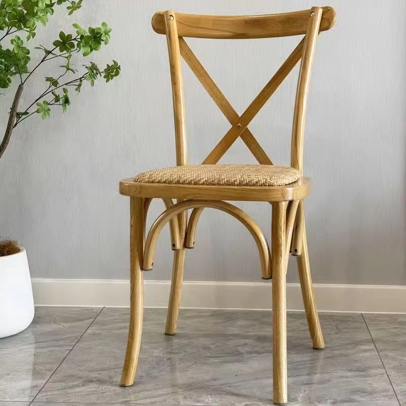 Stacking Furniture Event Banquet Hotel Party Solid Wooden Cross Back Chair Wedding Wood