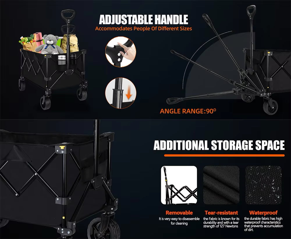 Wholesale Portable Camping Picnic Polyester Folding Wagon with Pe Coating 75kgs Capacity Storage