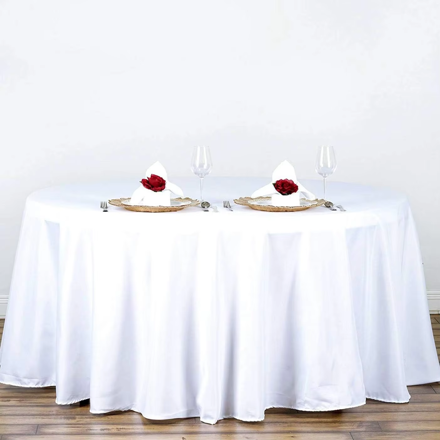 White Tablecloths Banquet Polyester Round Table Cloths for Wedding Party