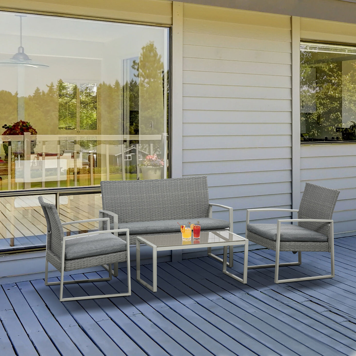 Outdoor Patio Sofa Set 4 Pieces Rattan Black Pe Vine Furniture Lounge Set Garden