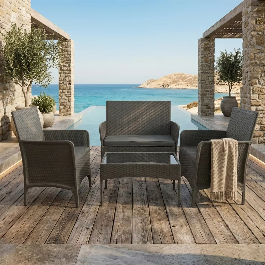 Patio Rattan Wicker Sofa Set Garden Sets Table and Chairs Set Outdoor Injection PP Rattan Furniture