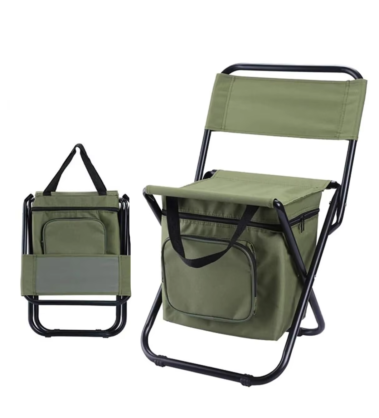 Portable Outdoor Oxford Fabric Folding Camping Fishing Chair with Cooler Bag