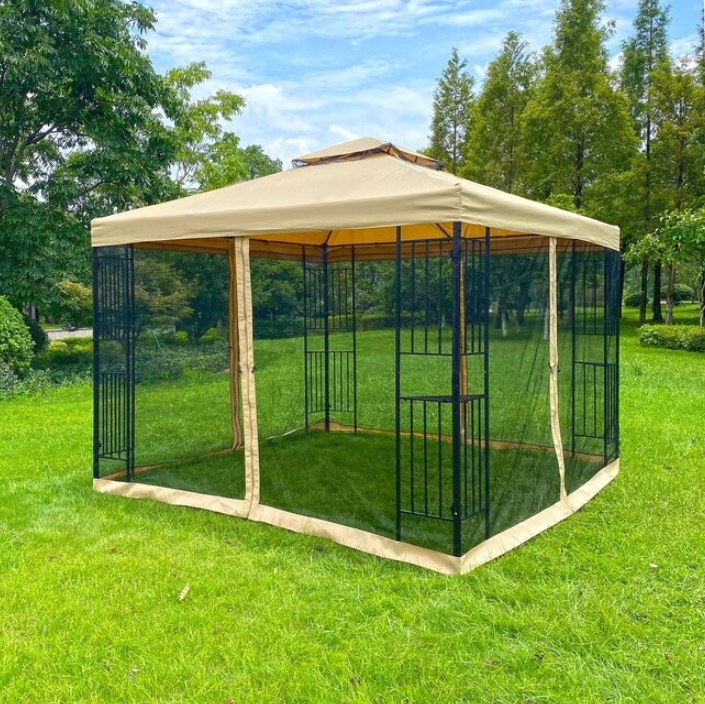 Outdoor Steel Frame Patio Garden Gazebo With Mosquito Netting