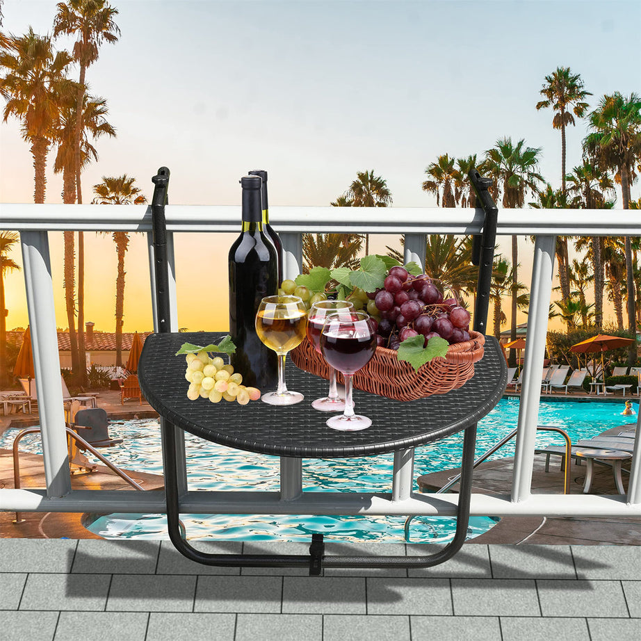 Adjustable Hdpe Wicker Side Table Garden Folding Hanging Balcony Railing Table