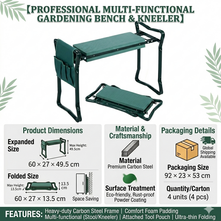 Foldable Garden Kneeler and Seat 2 in 1 Kneeling Pad with Tool Bag