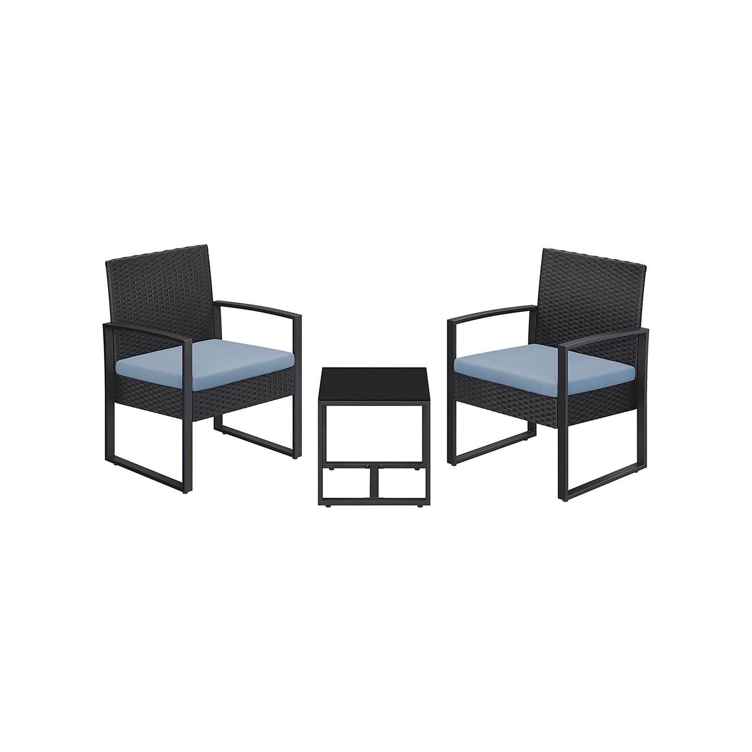 3 Pieces Outdoor Patio Wicker Furniture Set Metal Conversation Set Rattan Bistro Chair Set