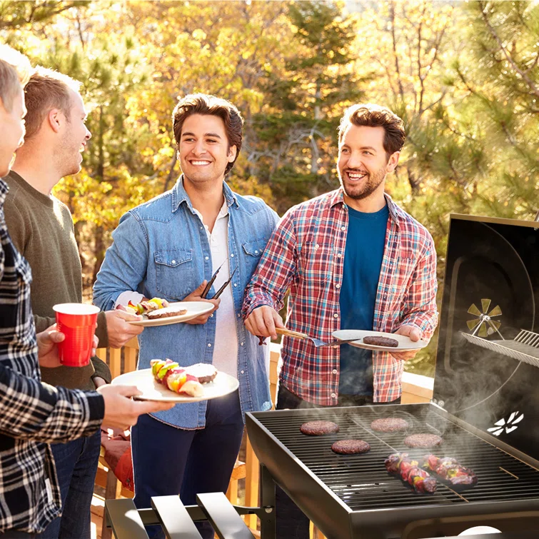 Barbecue Trolley Smoker Black Steel Barrel Bbq Charcoal Outdoor Grill With Wheels And Shelves