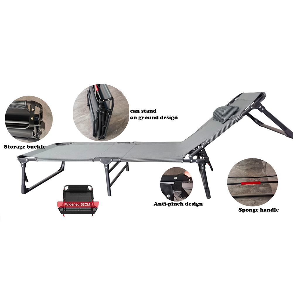 Patio Modern Outdoor Furniture Lightweight Steel Frame Adjustable Folding Beach Chair Lounger Folding Camping Bed