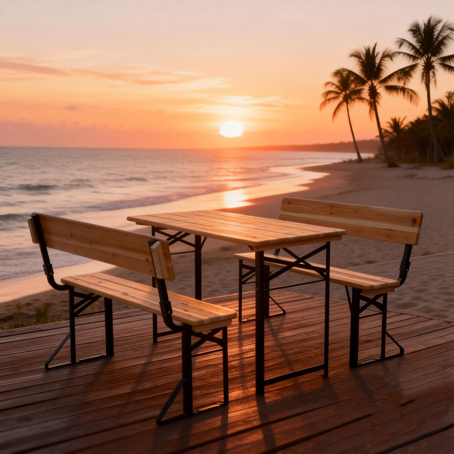 Wooden Folding Portable Party Beer Holder Bar Table Chair Set 3-piece Beer Table Set with Backrest Style Bench