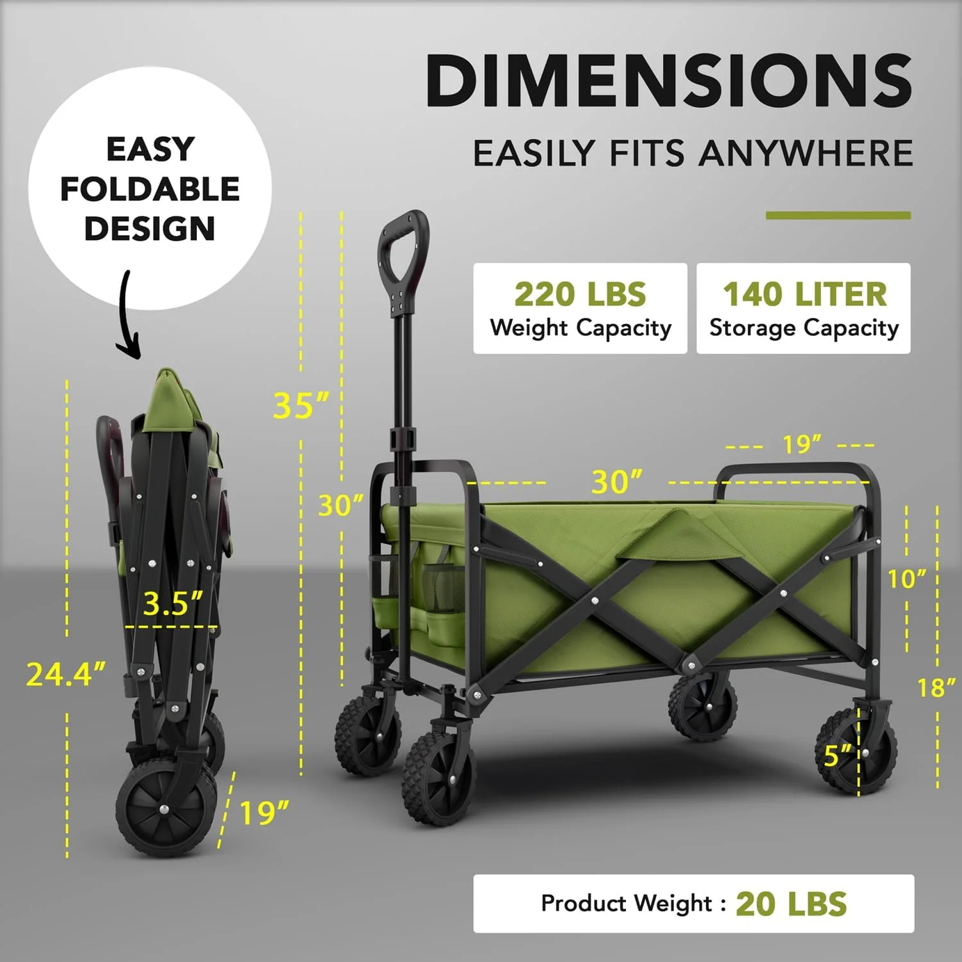Portable Garden Foldable Sturdy Steel Frame Mesh Four-Wheel Cart OEM Picnic Camping Folding Wagon