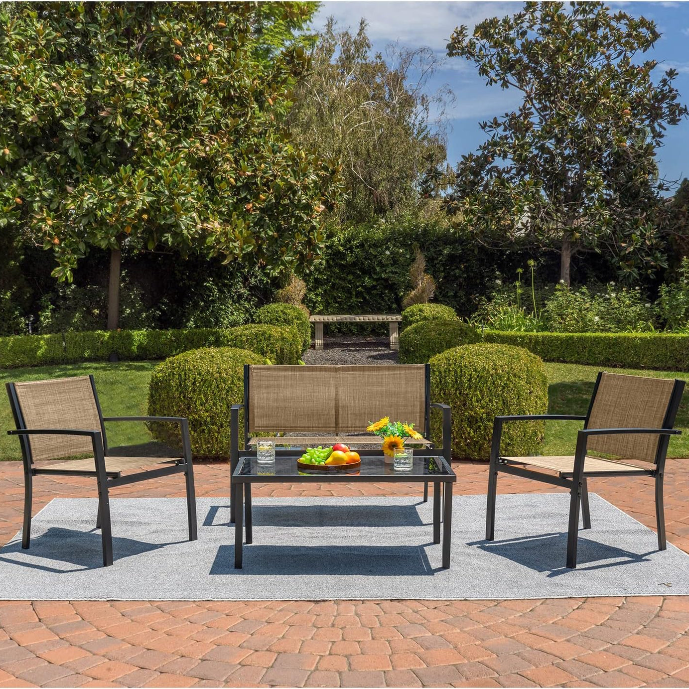 4 Pieces Steel Frame Modern Outdoor Garden Sofa Set Patio Furniture