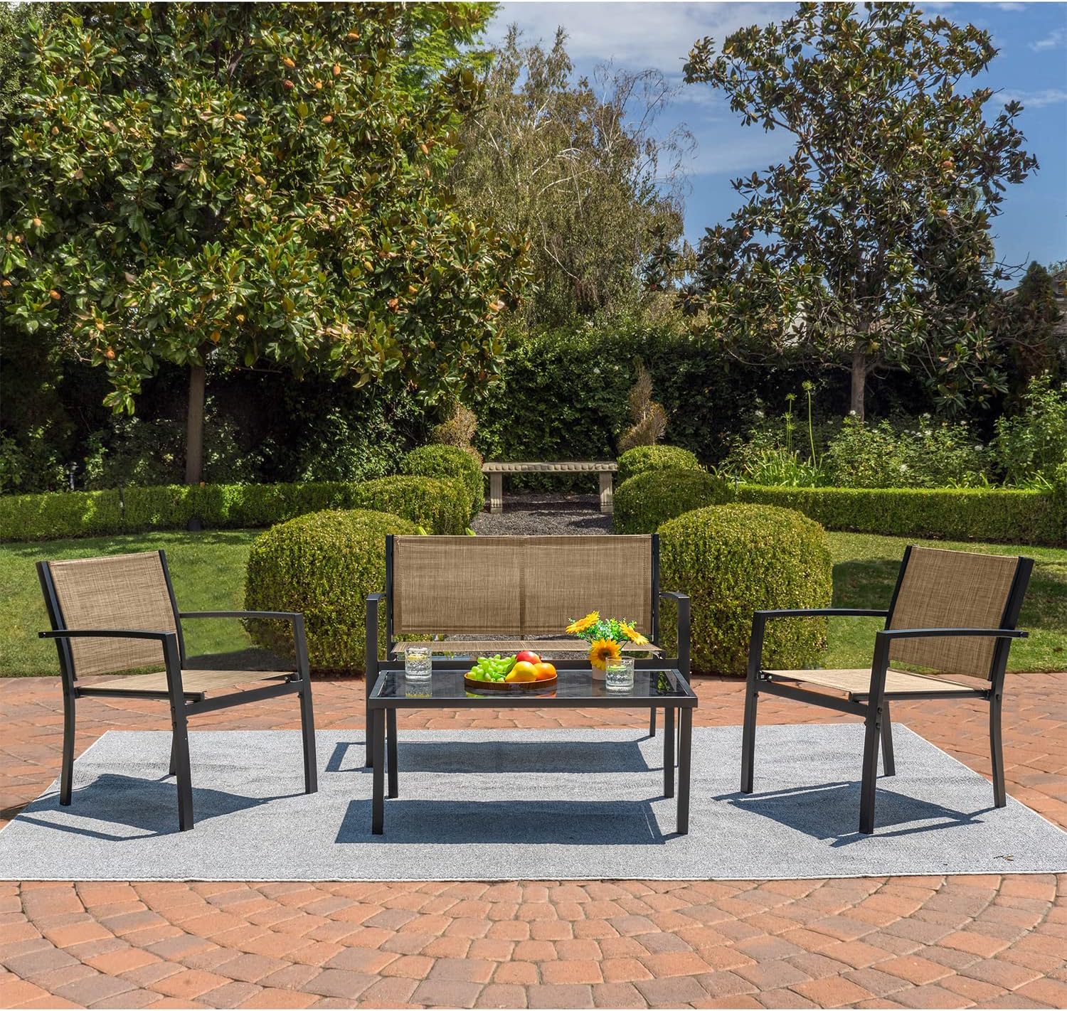 4 Pieces Steel Frame Modern Outdoor Garden Sofa Set Patio Furniture