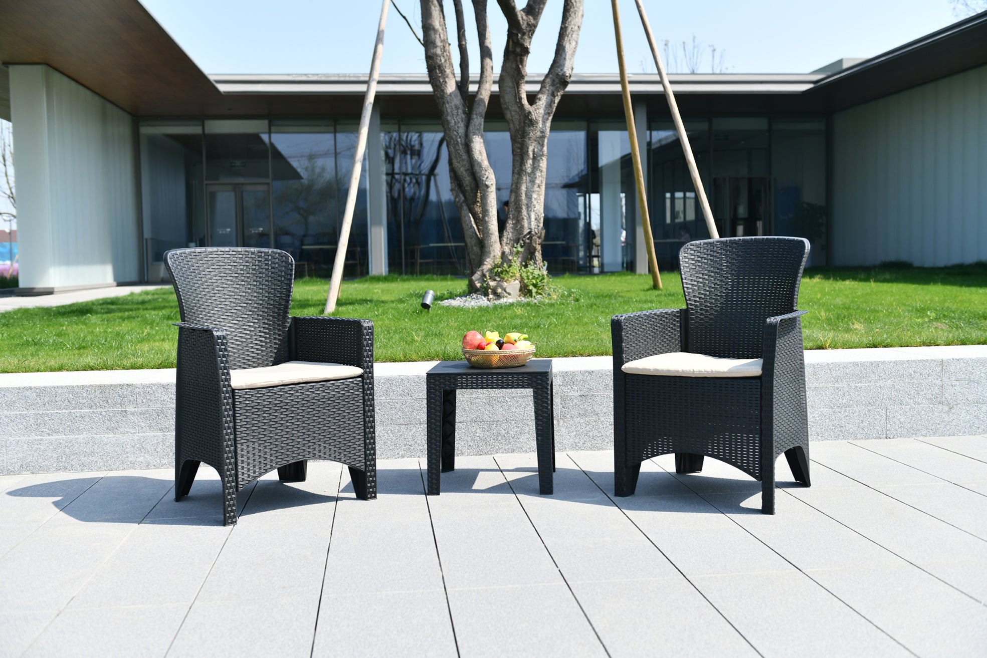 Modern Design 3-Piece Patio Set Outdoor PE Rattan Garden Sofa Set