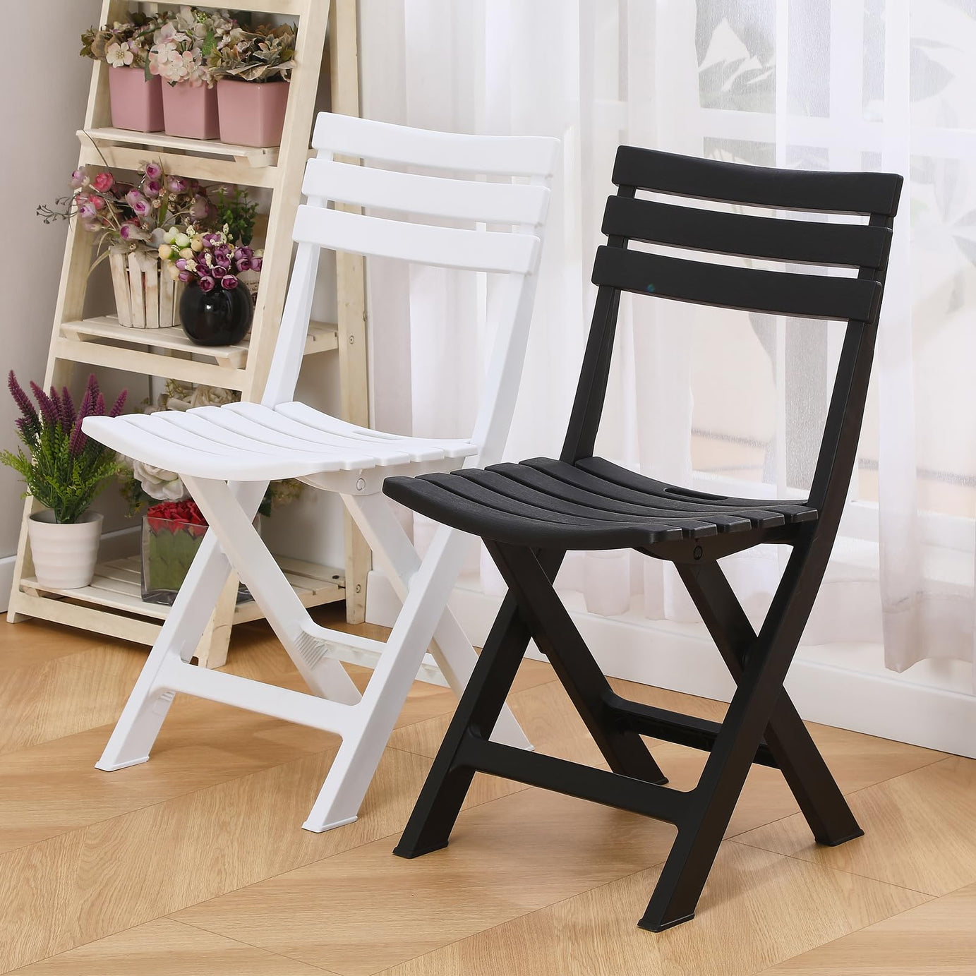 Modern Design Waterproof White Plastic Folding Chairs for Indoor Outdoor Use Patio Garden Beach Balcony