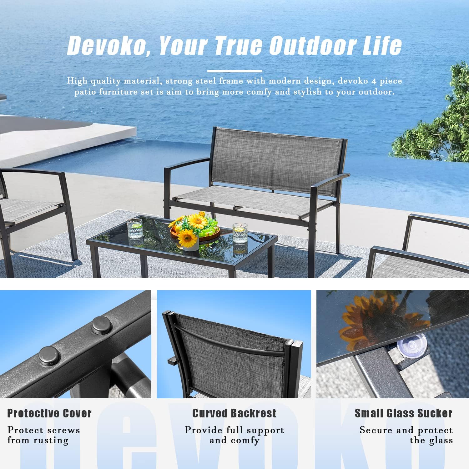 Steel Frame Modern Outdoor Garden Sofa Set Patio Furniture