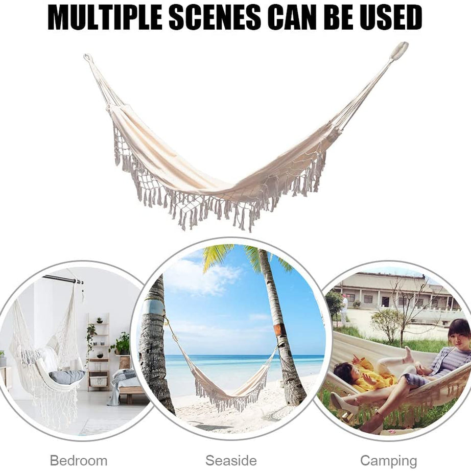Canvas Hammock Large Double Camping Hammock Swing Bed Cotton Hammock with Swing Tassels