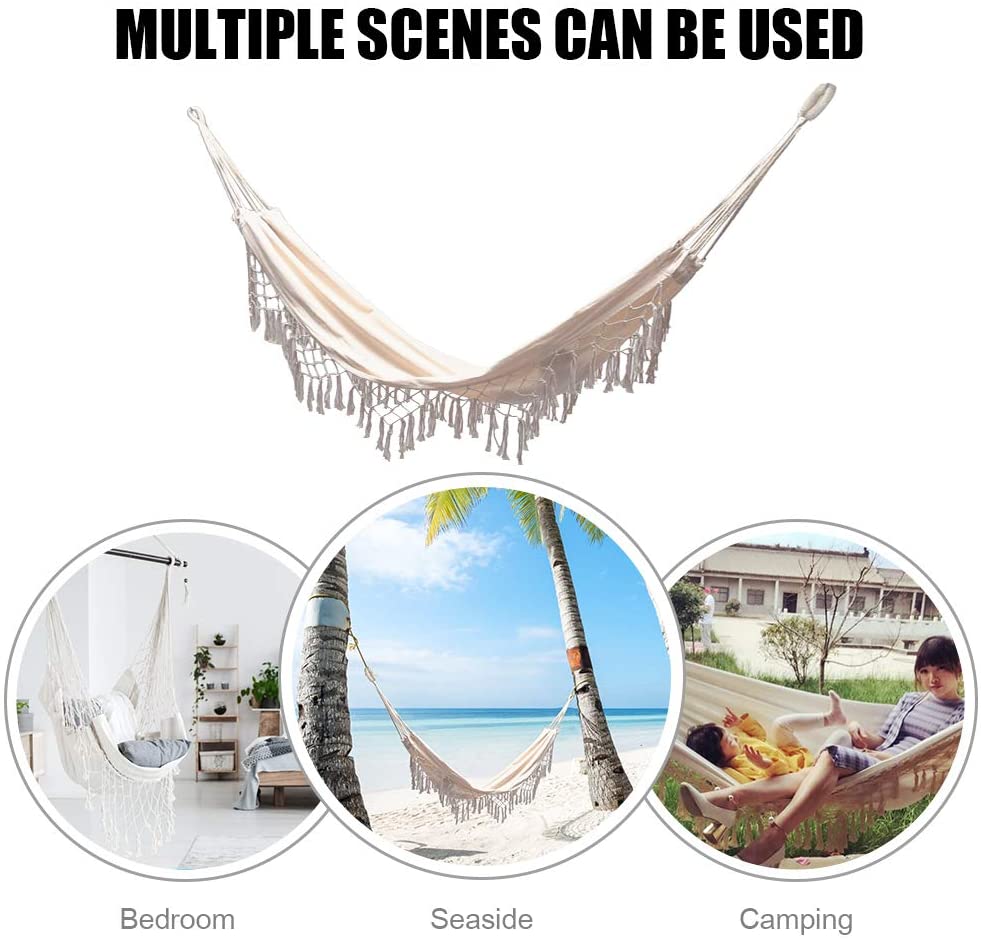 Canvas Hammock Large Double Camping Hammock Swing Bed Cotton Hammock with Swing Tassels