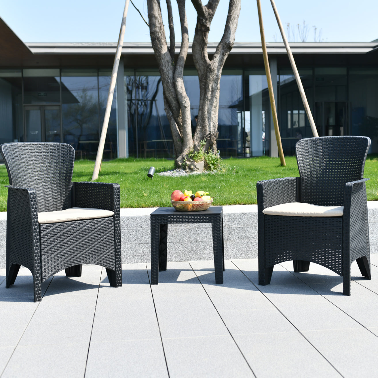 Modern Design 3-Piece Patio Set Outdoor PE Rattan Garden Sofa
