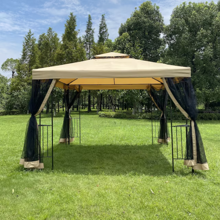 Outdoor Steel Frame Patio Garden Gazebo With Mosquito Netting