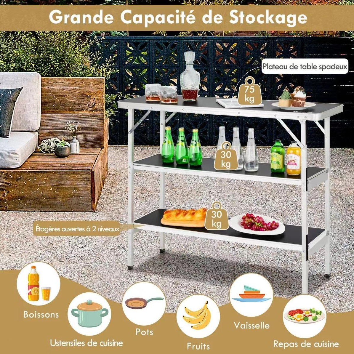 Outdoor Portable Garden Bar Table Furniture Poker Banquet Catering Bbq Black Camping Picnic Folding Table For Wholesale