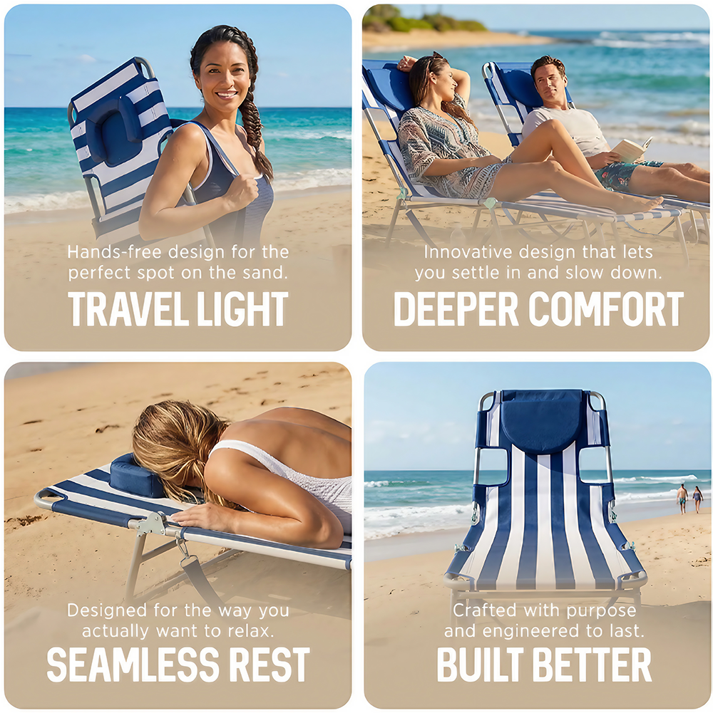 Luxury Outdoor Adjustable Portable Steel Foldable Fishing Camping Beach Lounge Chair